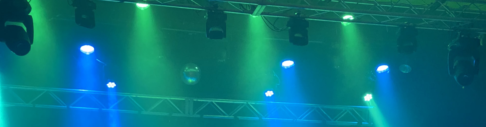 blue and green theater stage lights Fresno